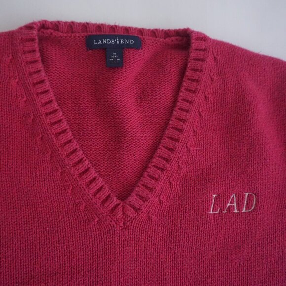 Vintage Lands End Magenta Pink Knit V-Neck Sweater Medium - Picture 8 of 8